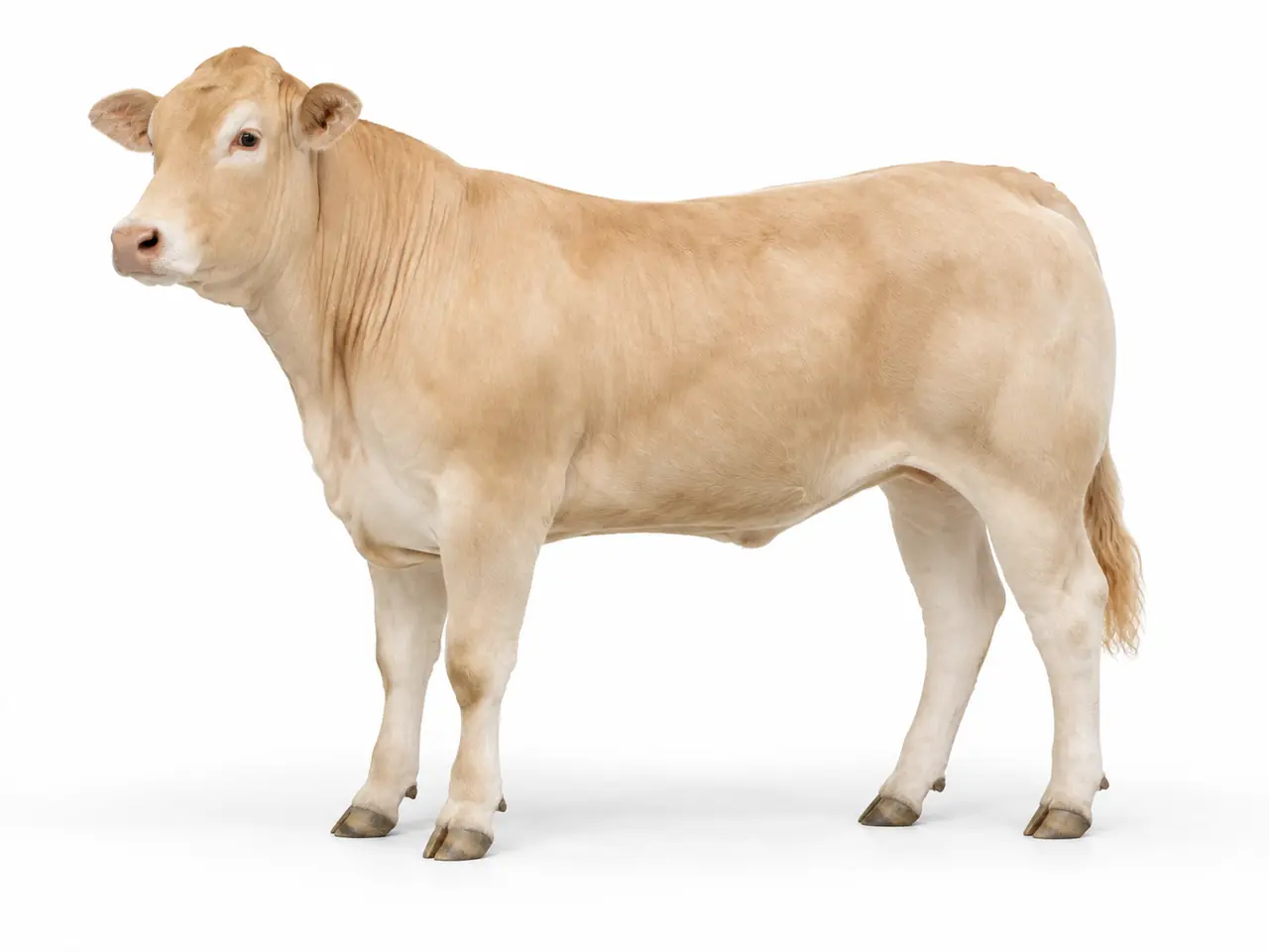 Illustration générée de bovin Blonde d’Aquitaine sur fond blanc