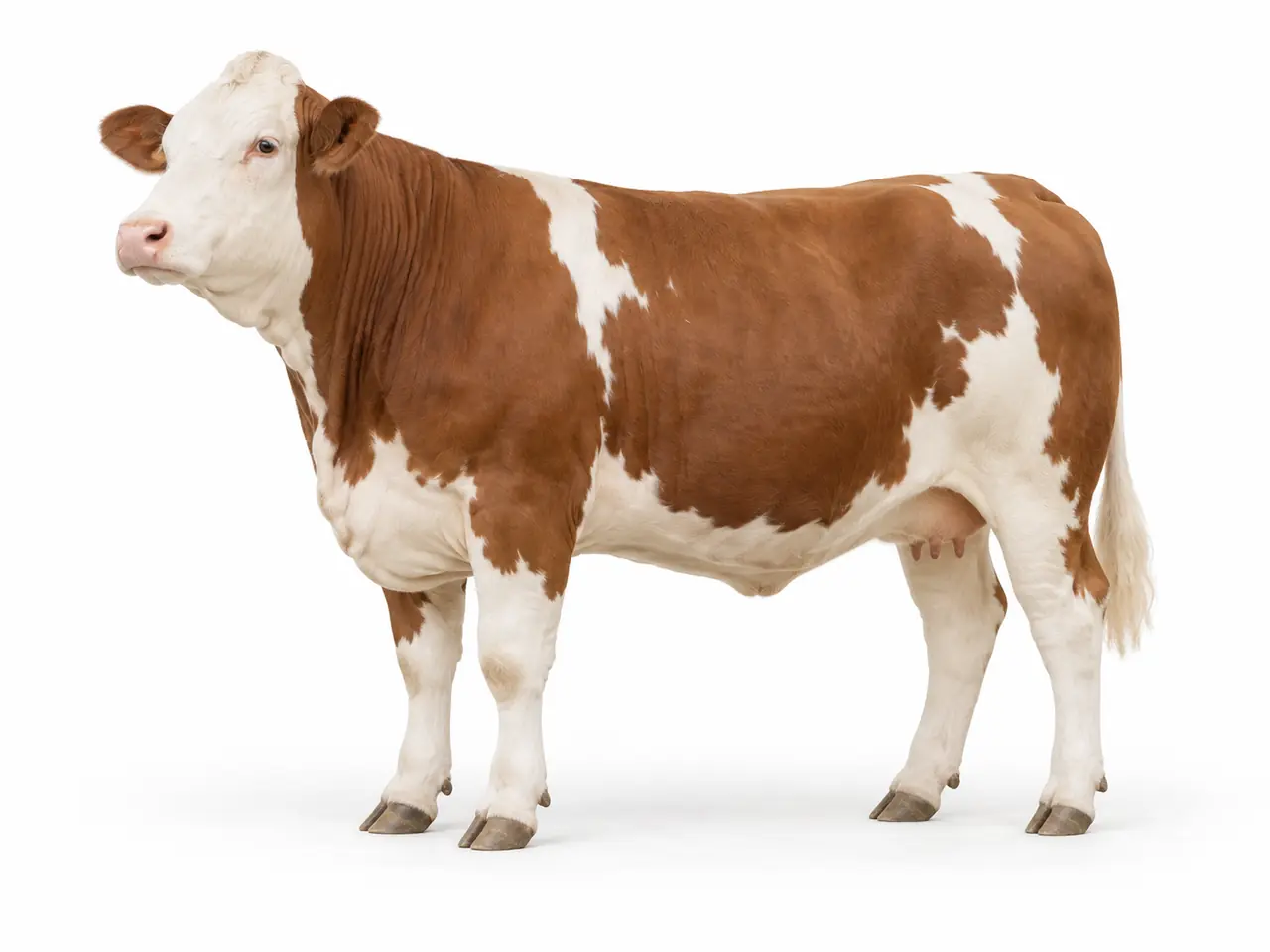 Illustration générée de bovin Simmental / Fleckvieh sur fond blanc